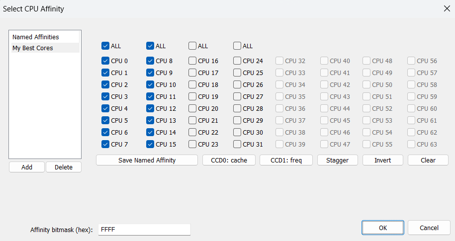 Affinity editor locking applications to chosen logical processors